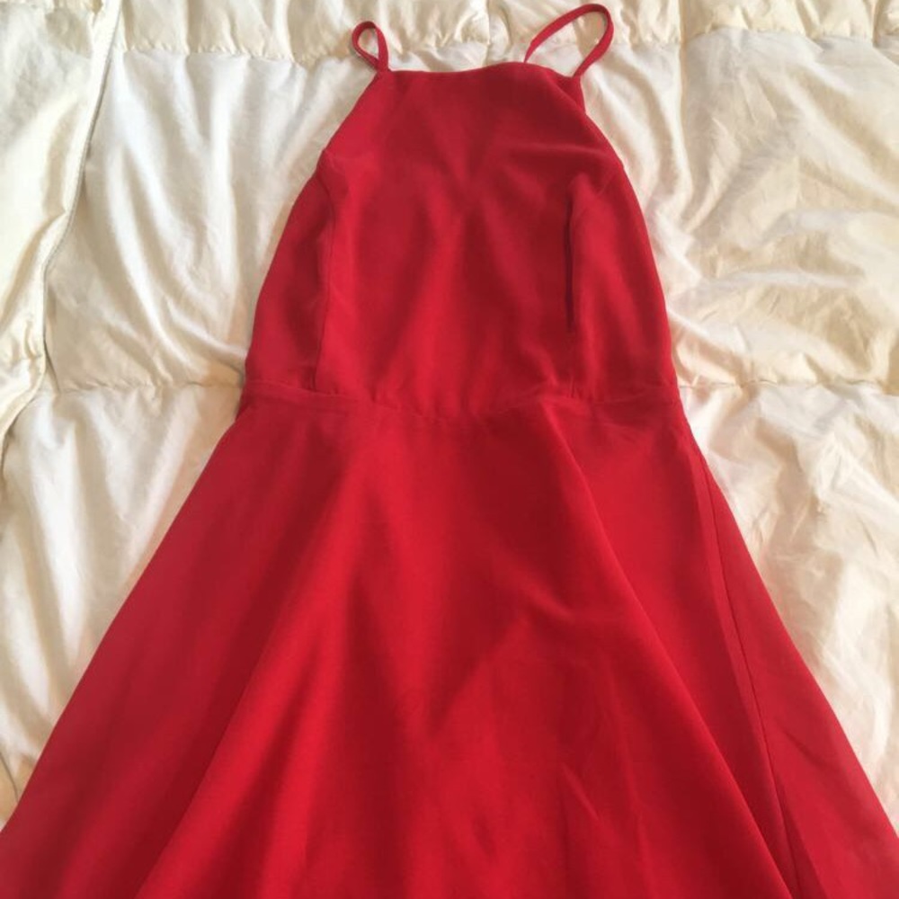 Red halter skater dress
